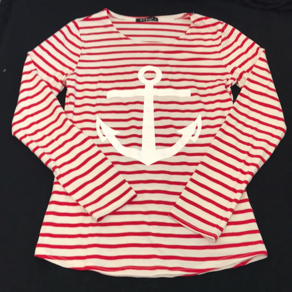 XYZ GIRL striped anchor long sleeve tee size S